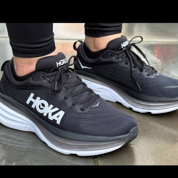 Hoka Shoes - Hoka women size 5.5 bondi  8  Black and White Athletic Running Shoes